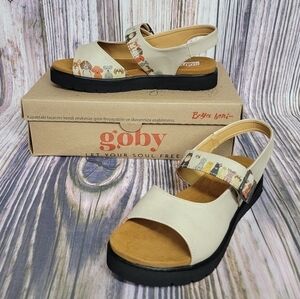 Goby Sandals Women's Size 38 Euro Kitties and Doggie Art Biege Slingback New